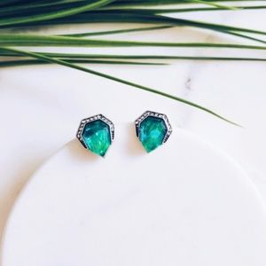 Green Stone Crystal Studs w/CZ's